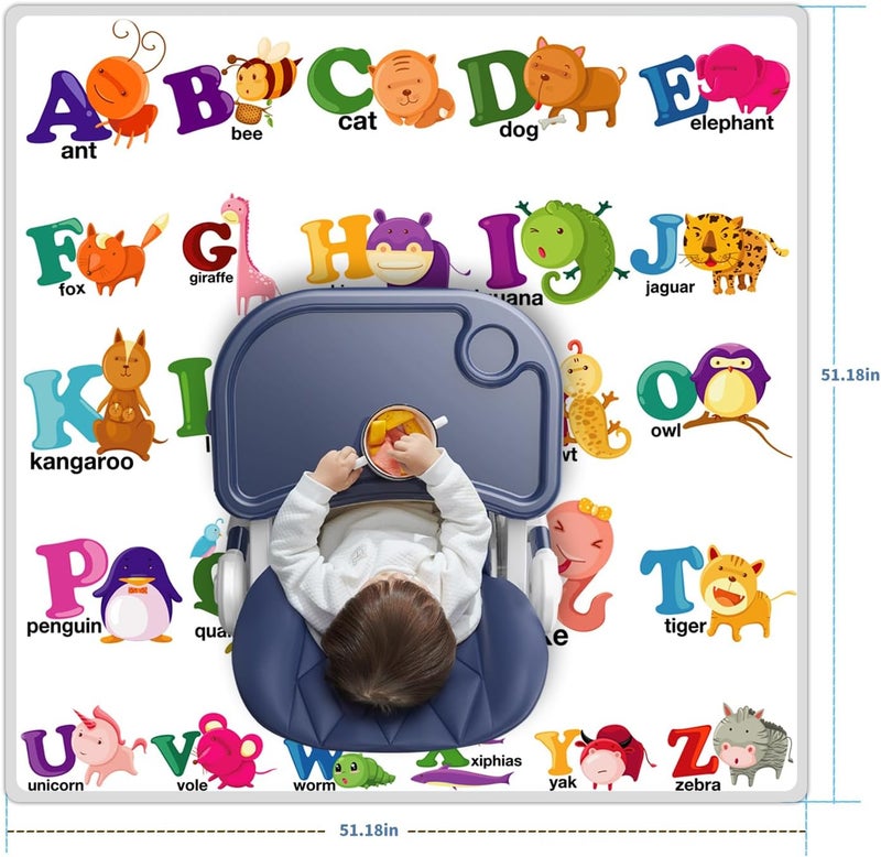 zonBroth High Chair Splash pad, 51" 51 Non-Slip Waterproof Multi-Purpose Splash pad, Washable Splash pad for high Chair Floor Protection Table Cloth Portable Early Education Picnic Play mat (Alphabet) - Image 3